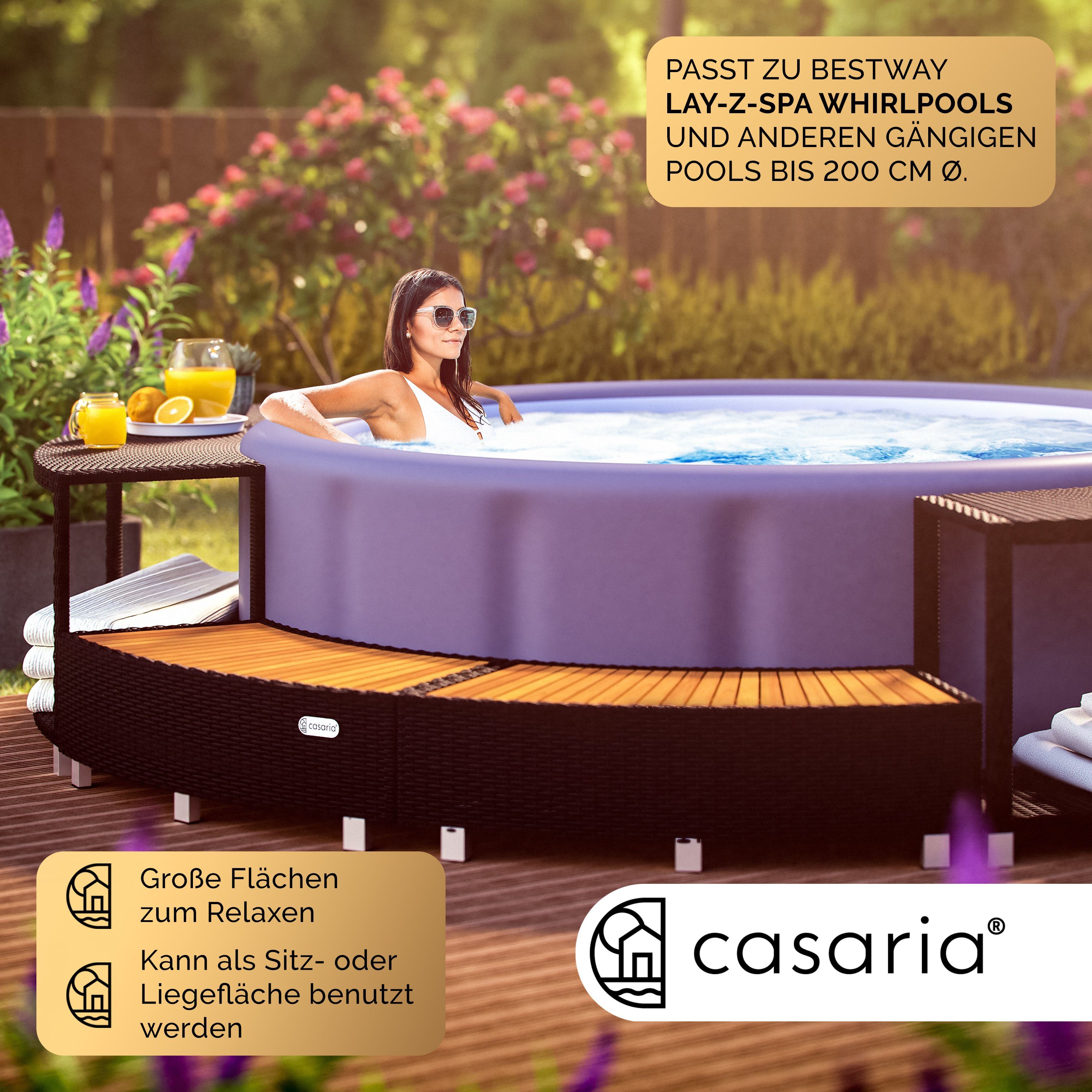 Casaria Pool, Verkleidung Polyrattan Innen Ø206cm Einstieg in FSC®-zertifiziert Holz