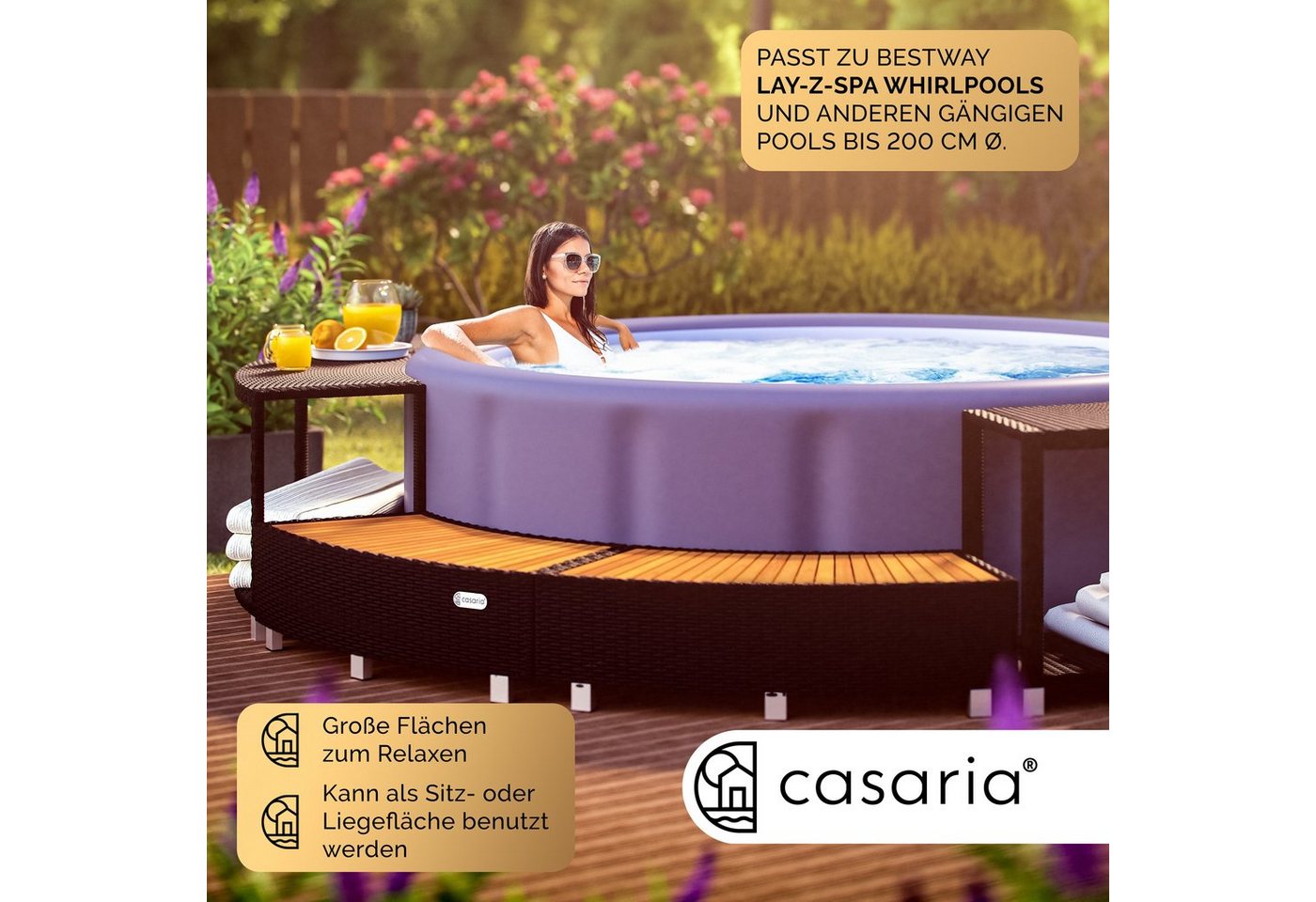 Thumbnail - Casaria Pool, Verkleidung Polyrattan Innen Ø206cm Einstieg in FSC®-zertifiziert Holz