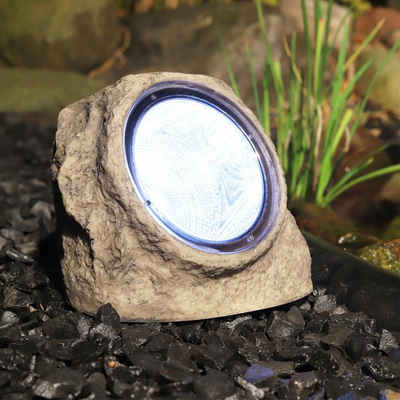 MARELIDA LED Gartenstrahler LED Solar Stein "Rocky" Spot mit 4 kaltweißen LED Lichtsensor 11cm, LED Classic, kaltweiss (5300K bis 6000K)