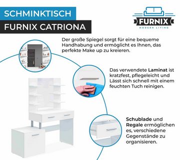 Furnix Schminktisch CATRIONA Frisiertisch mit Spiegel Seitenschrank & Ablagen Weiß, B140 x H145 x T43 cm, Stauraumwunder, dekorativ, made in Europe