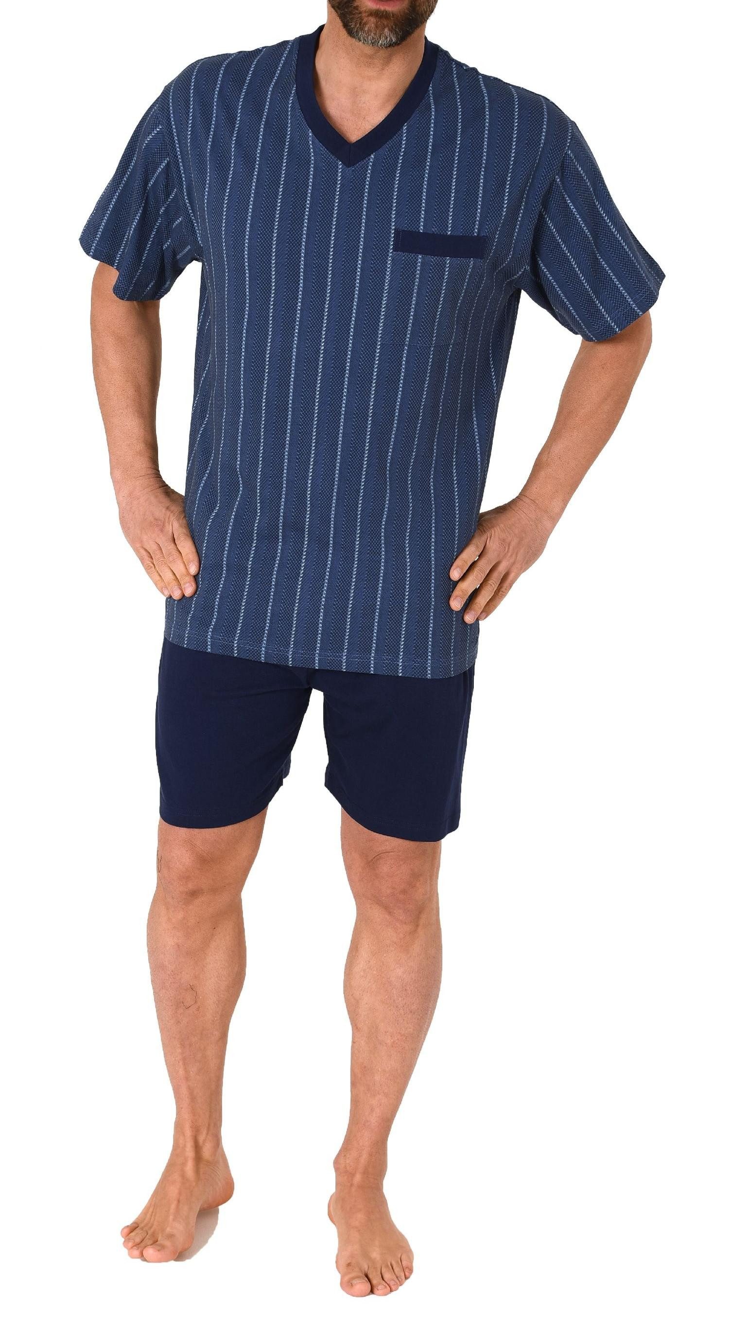 Pyjama Herren kurzarm Schlafanzug Shorty Streifenoptik - auch in Übergrößen