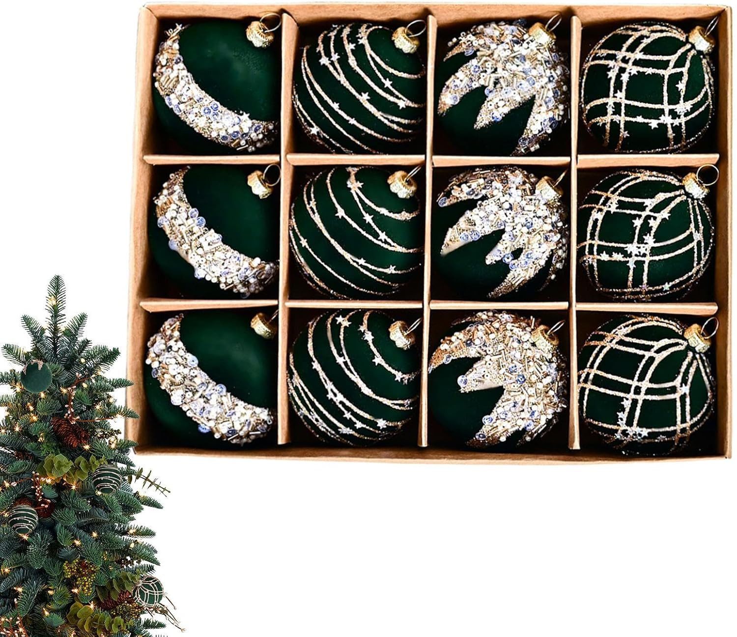 Cachito Weihnachtsbaumkugel Weihnachtsdeko Weihnachtskugeln 12-teiliges Set,Weihnachtsbaumschmuck