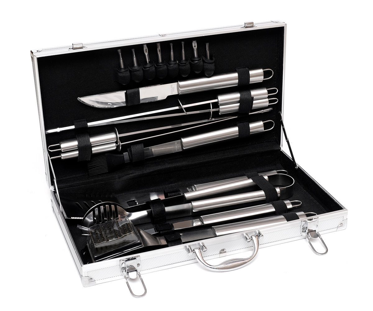 Brillibrum Grillbesteck-Set BBQ Grill Set Grillkoffer Küchenhelfer Edelstahl 18-teilig mit Koffer