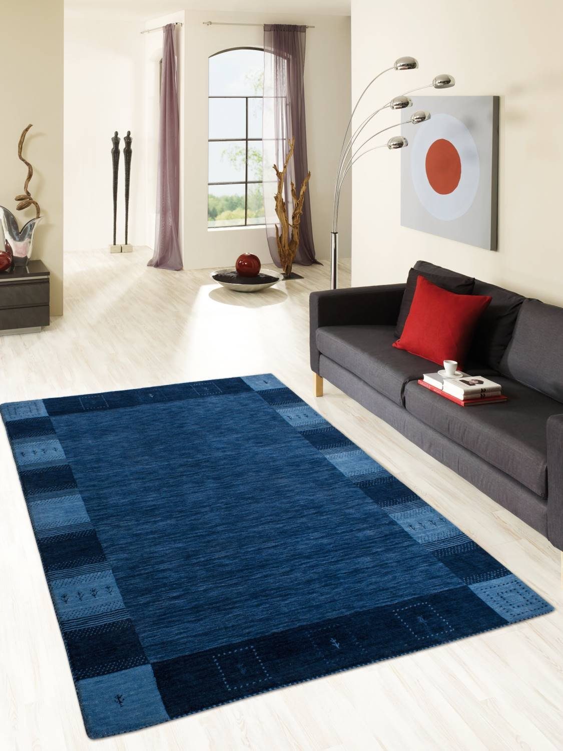 Rug Studios Teppich NONZA BORDÜRE, Rechteckig, Höhe: 14 mm, Wohnzimmer, 70 x 140 cm, Blau
