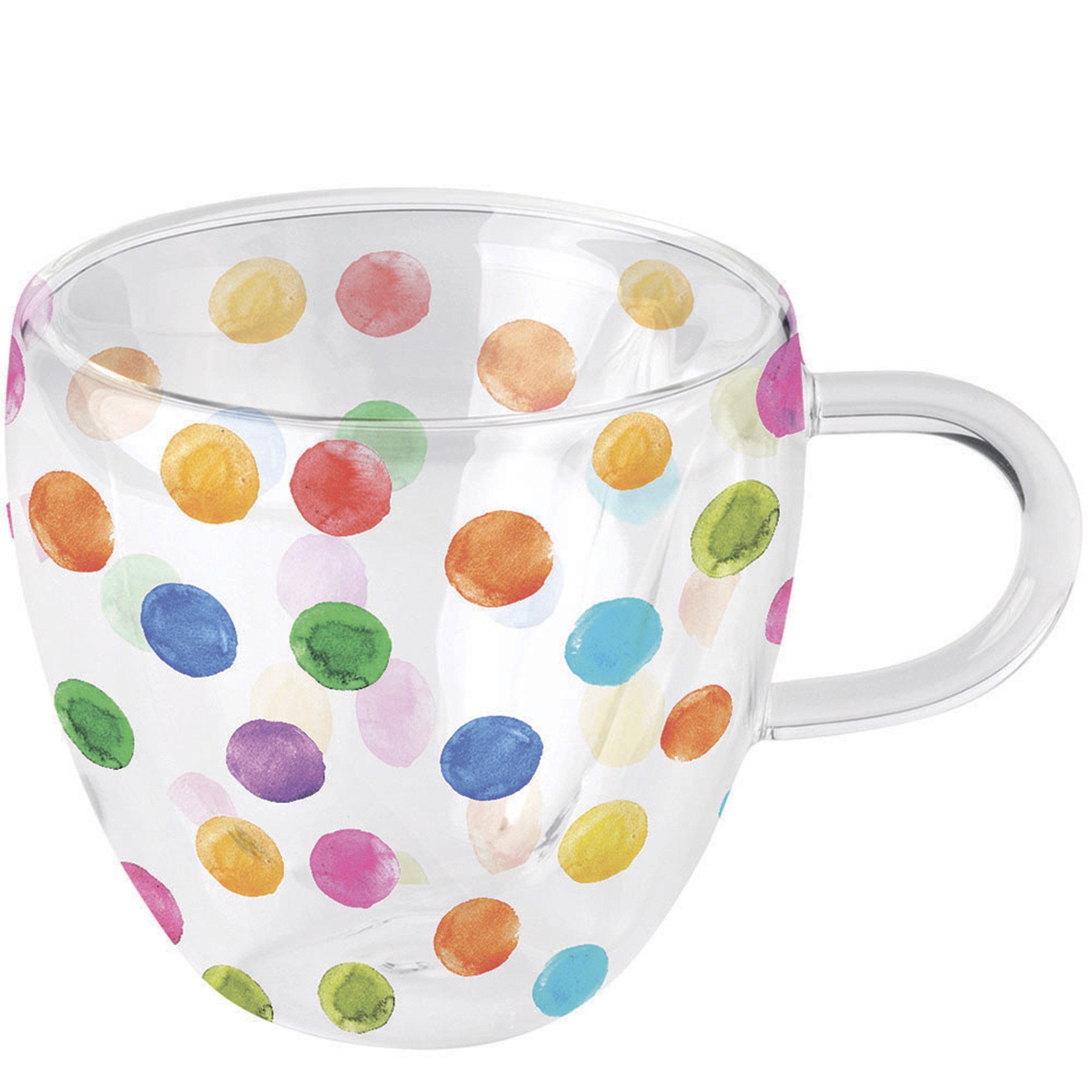 Ambiente Luxury Paper Products Tasse, Glas, Tasse 10cm Glas doppelwandig 0,2L mit bunten Punkten