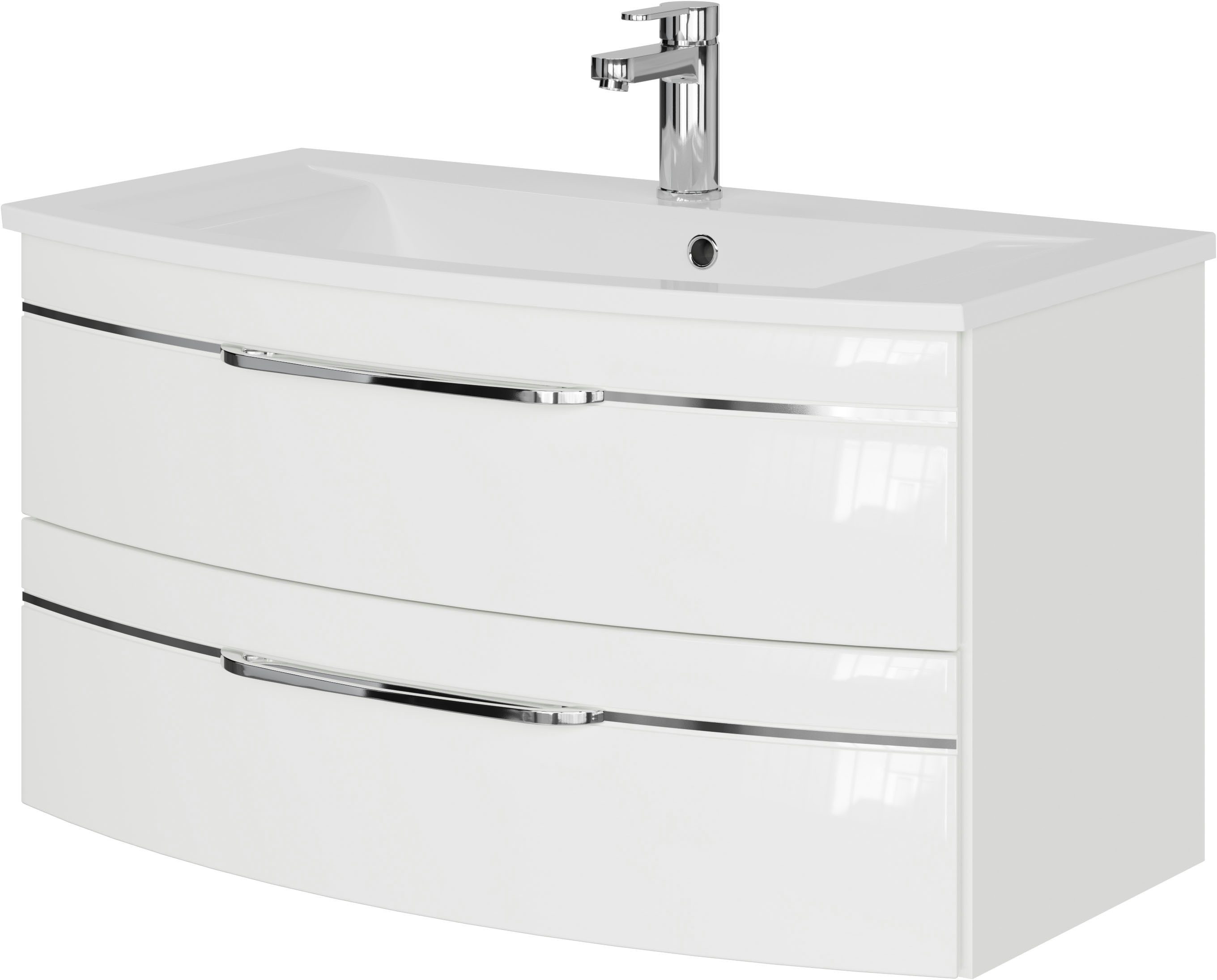 Saphir Waschtisch Serie 7045 Mineralmarmor-Waschtisch und Unterschrank, 91 cm breit, Waschplatz mit 2 Schubladen, Badmöbel Set mit Waschtisch