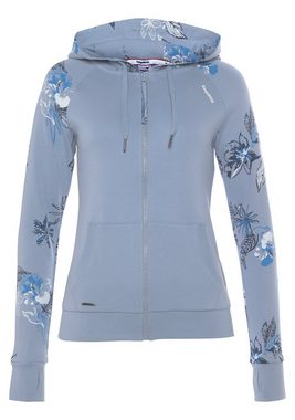 KangaROOS Kapuzensweatjacke mit blumigem Druck im Hawaii-Look