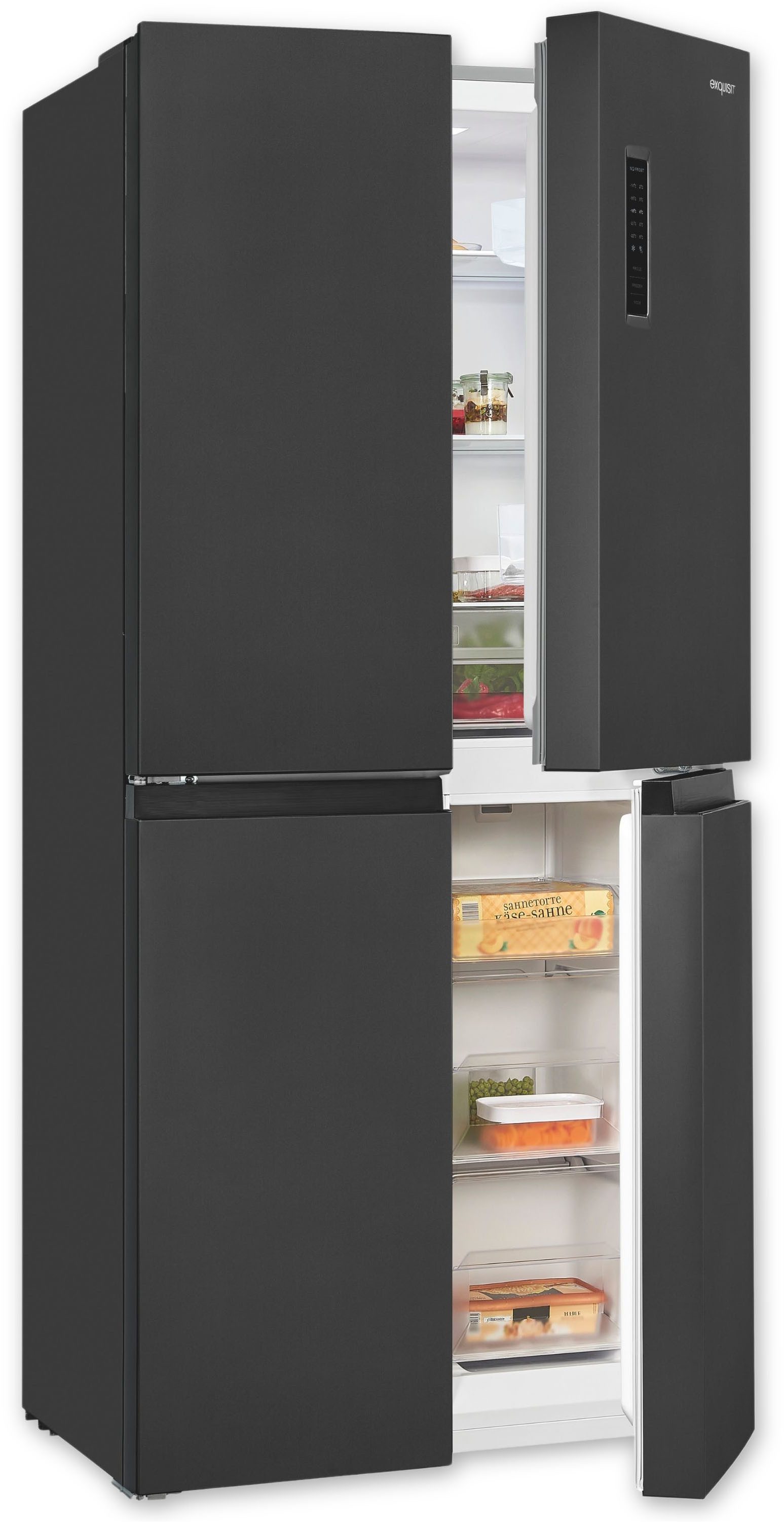 exquisit Multi Door MD365-125-040D inoxlook-az, 180 cm hoch, 79 cm breit, Kein Abtauen nötig: 362 L No-Frost Kühl-Gefrier-Kombi mit LED