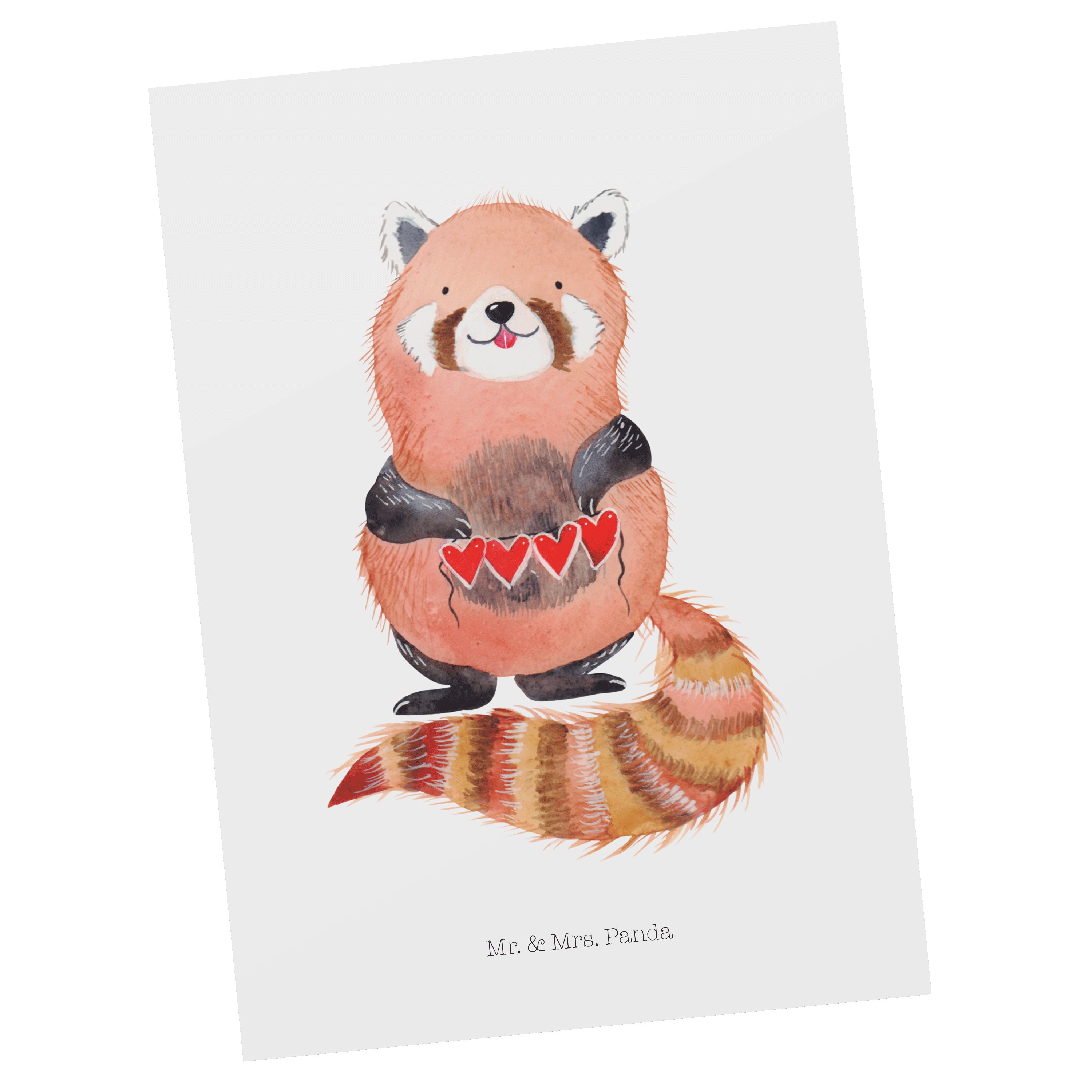 Mr. & Mrs. Panda Postkarte Roter Panda - Weiß - Geschenk, Dankeskarte, Ansichtskarte, Lieblingsm