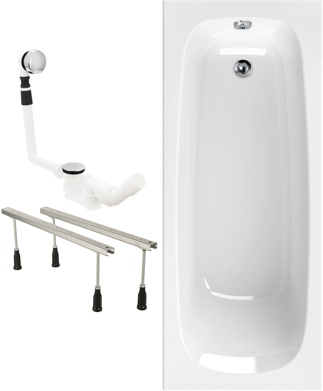 Calmwaters Badewanne Original, Weiß, 180 x 80 cm, Wannenfuß, Ablaufgarnitur, 99000343
