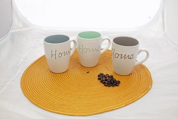 Haus und Deko Geschirr-Set Tasse Becher Home Kaffetasse Steingut Mug Teetasse Milchkaffeetasse 3 (1-tlg), Keramik