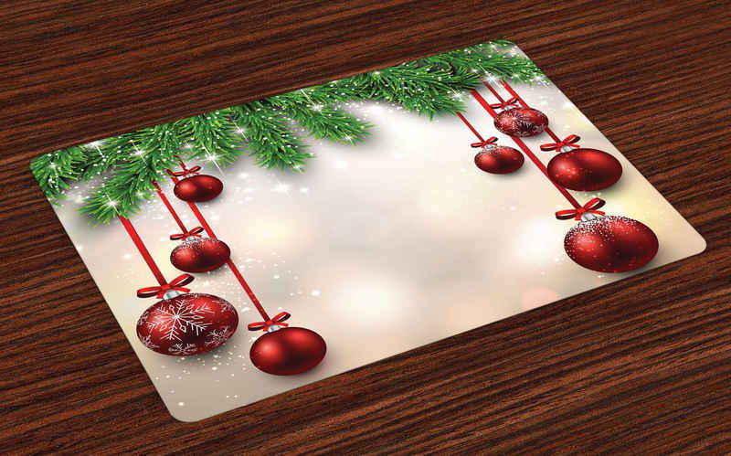 Platzset, Waschbare Stoff Esszimmer Küche Tischdekorations Digitaldruck, Abakuhaus, (4-teilig, 4 Teilig-St., Set aus 4x), Weihnachten Red Ball Ribbons