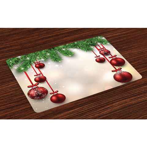 Platzset, Waschbare Stoff Esszimmer Küche Tischdekorations Digitaldruck, Abakuhaus, (4-teilig, 4 Teilig-St., Set aus 4x), Weihnachten Red Ball Ribbons