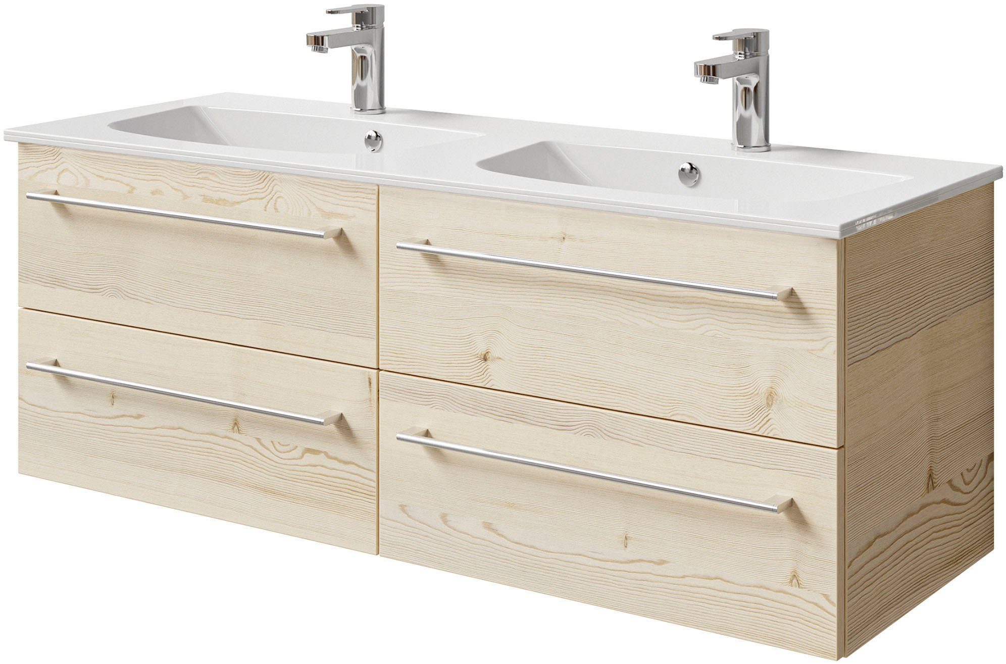 Saphir Waschtisch Serie 6025 Mineralmarmor-Waschtisch mit Unterschrank, 132 cm breit (2-St), Doppel-Waschplatz mit 4 Schubladen, hängend, verschiedene Ausführungen