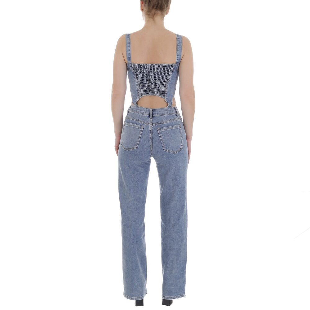 Ital-Design Jumpsuit Denim Set mit Cut-Out-Design für Freizeit und Alltag (89867145) Used-Look Stretch Langer Jumpsuit in Blau