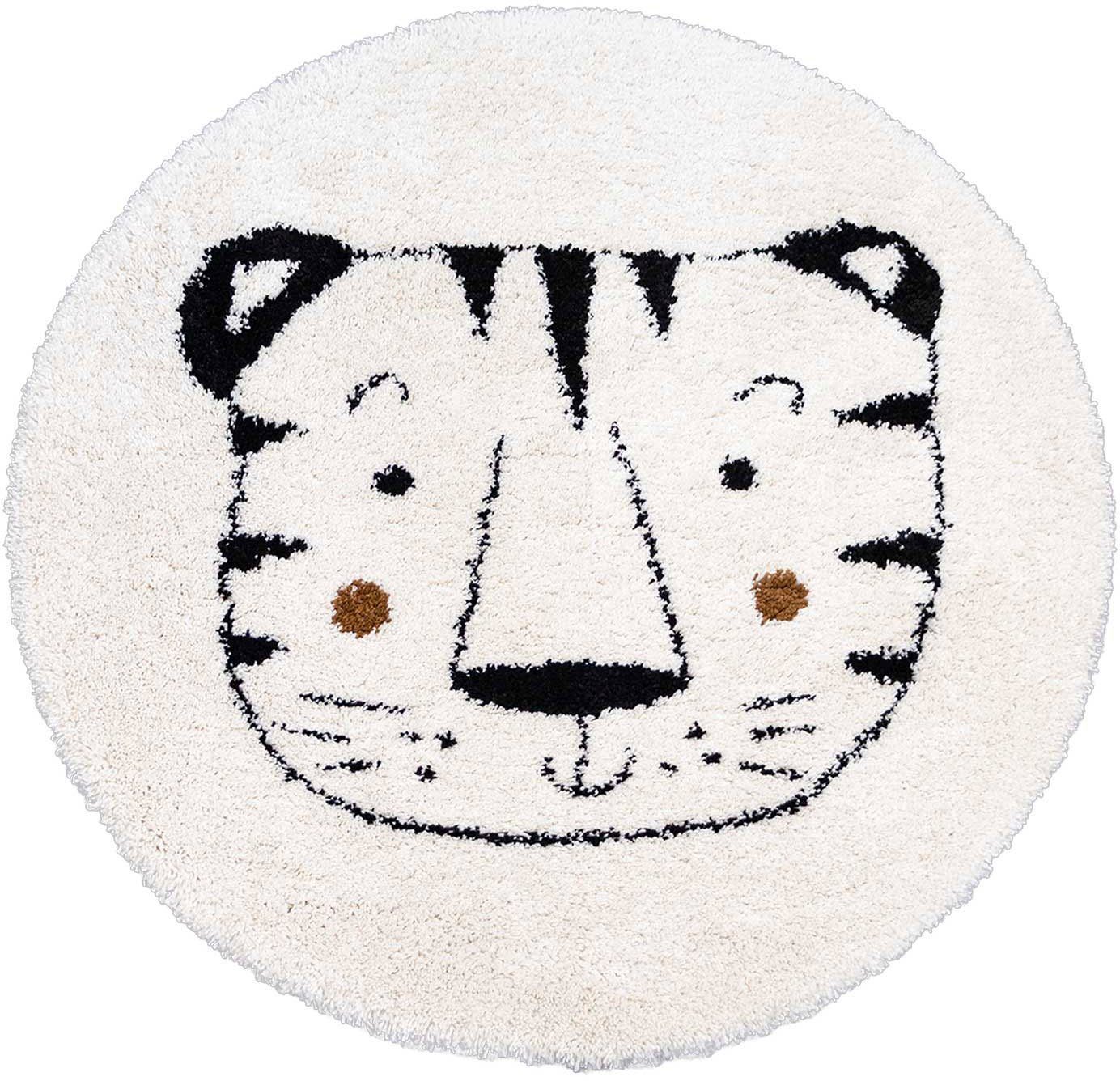 Kinderteppich »NOMAD - Whiter Tiger«, Primaflor-Ideen in Textil, rund, Höhe 35 mm, Hochflor, Motiv Tiger, Kinderzimmer-HomeTrends