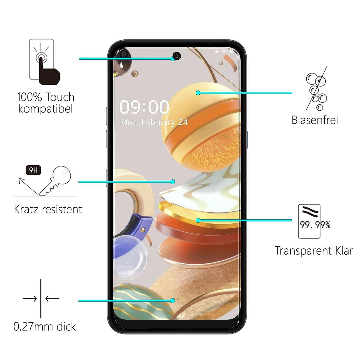 CoolGadget Schutzfolie Panzerfolie für LG K52, (9H Härtegrad, 2x Schutzglas, 1xReinigungset), Displayfolie Panzer Schutzfolie 2 Stück für LG K52 Glas Folie