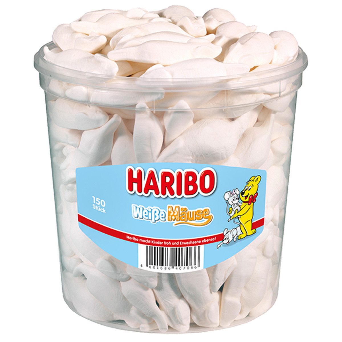 HARIBO Süßigkeit, Haribo Schaumzucker Weisse Mäuse mit Saftorangen Geschmack 1050g