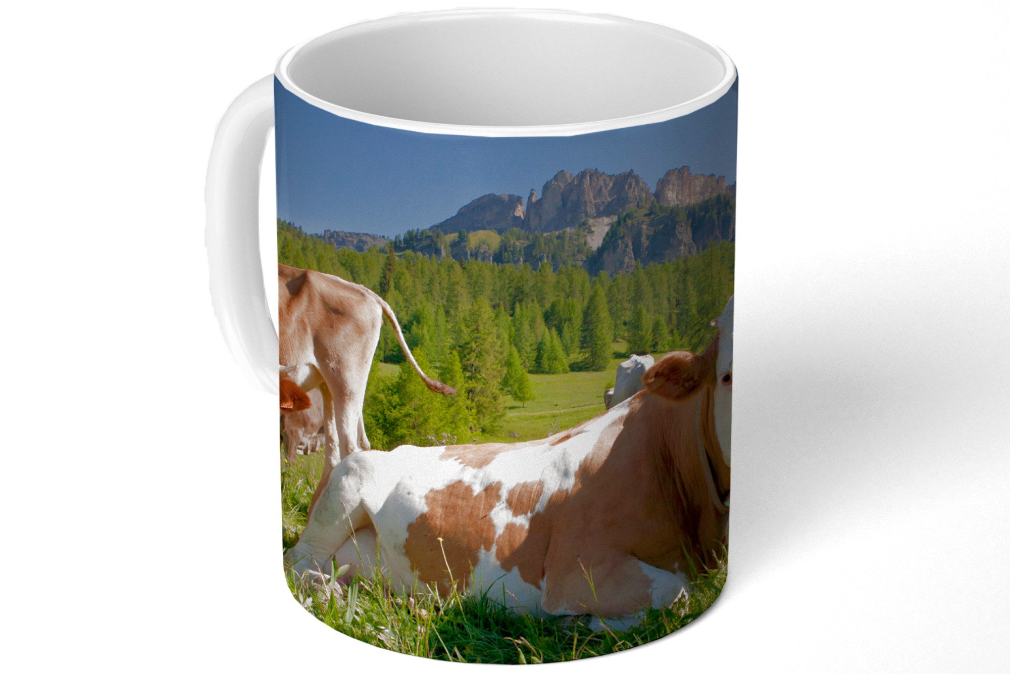 MuchoWow Tasse Kühe - Gras - Schweiz, 1-tlg., Keramik, Kaffeetassen, Teetasse, Becher, Kaffeebecher, Geschenk