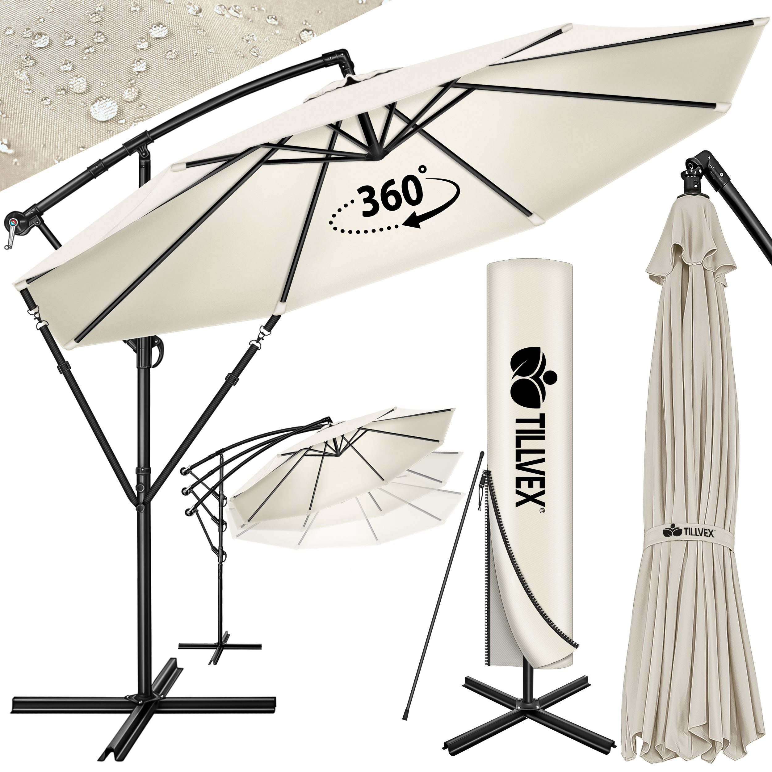 tillvex Sonnenschirm 300 cm Kurbel Ampelschirm günstig online kaufen