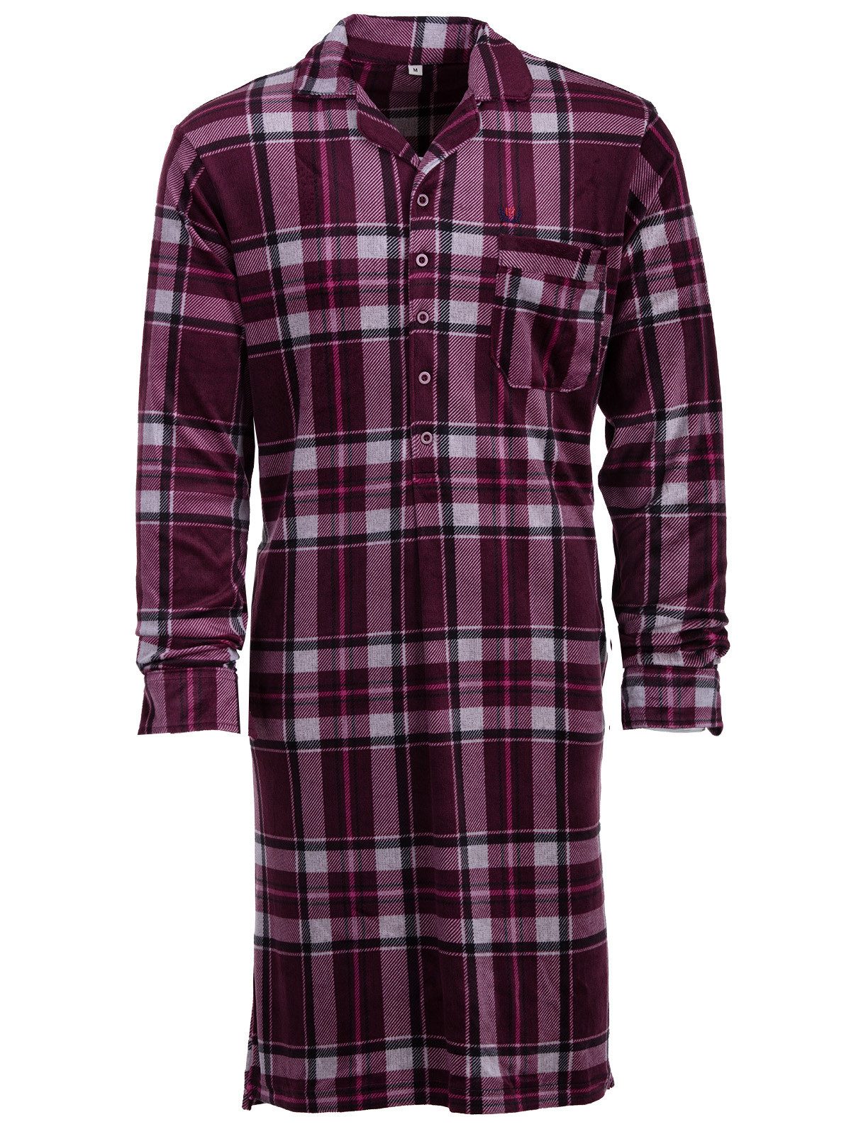 Henry Terre Nachthemd Velour Nachthemd langarm - Karo mit Umschlagmanschett günstig online kaufen