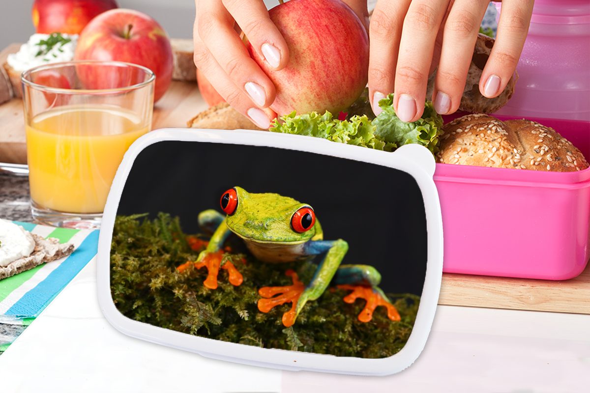 MuchoWow Lunchbox Brotdose Augen - Rot Kunststoff für Kinder, - Frosch Kunststoff, Erwachsene, Mädchen, (2-tlg), - Grün, Brotbox Snackbox, rosa