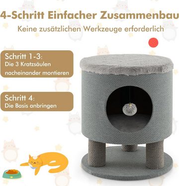 KOMFOTTEU Katzentoilette, Katzenhaus mit Plüschliegefläche, Spielball, moderner Fußhocker