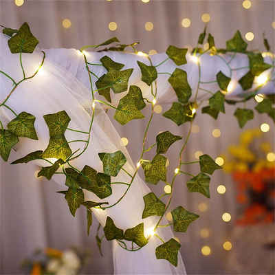 Jioson LED-Lichterkette 2m künstlicher Efeu Blätter Girlande Gefälschte Pflanzen mit 20 LEDs, 20-flammig, Hängend Pflanzen für Innenberei,Hochzeit, Party Deko