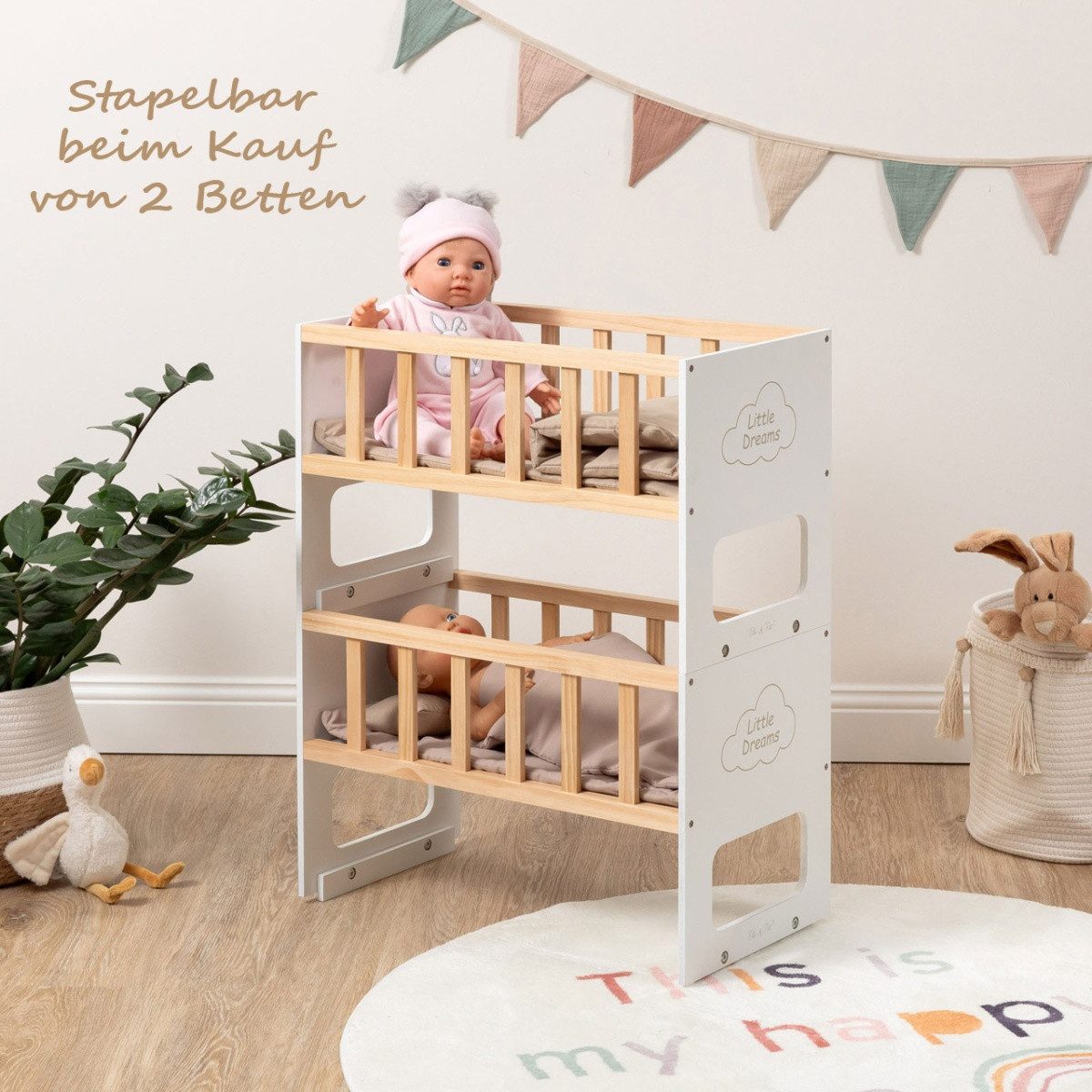 ELLA & PIET® Puppenbett STOCKY ONE Stapelbar (Weiß-Schlamm)