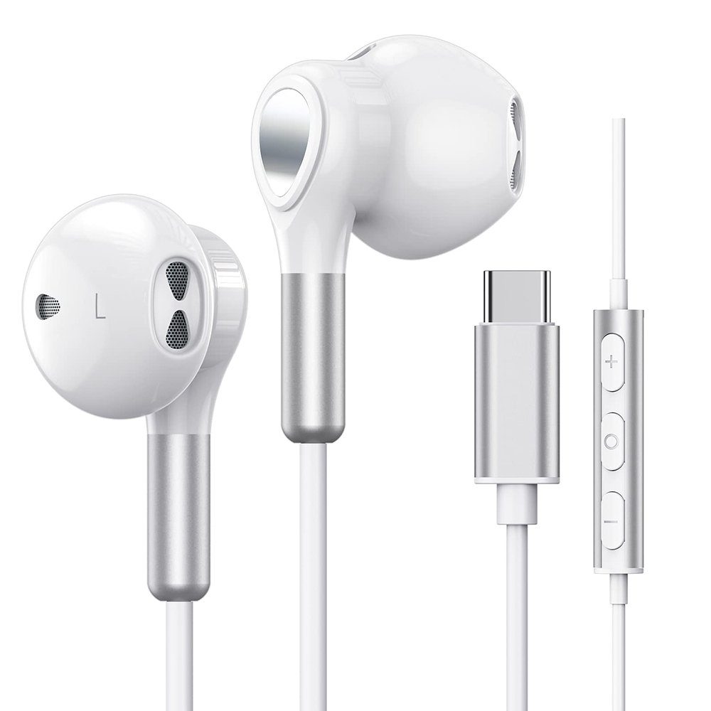 GelldG USB C Kopfhörer mit Mikrofon In-Ear Kopfhörer mit Kabel Ohrhörer In-Ear-Kopfhörer weiß