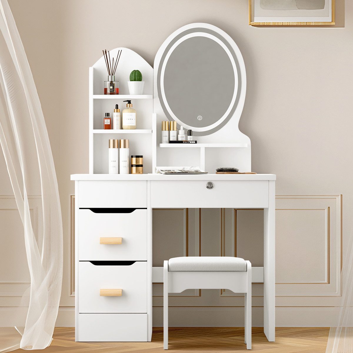 Simloveve Schminktisch mit LED-Beleuchtung Einstellbarer Helligkeit,mit Hoc günstig online kaufen