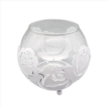 Linoows Windlicht Teelichthalter, Windlicht Glas "Rose" Kerzenhalter (1), Windlicht für Rosenfreunde Metall Kerzenständer mit Glaseinsatz