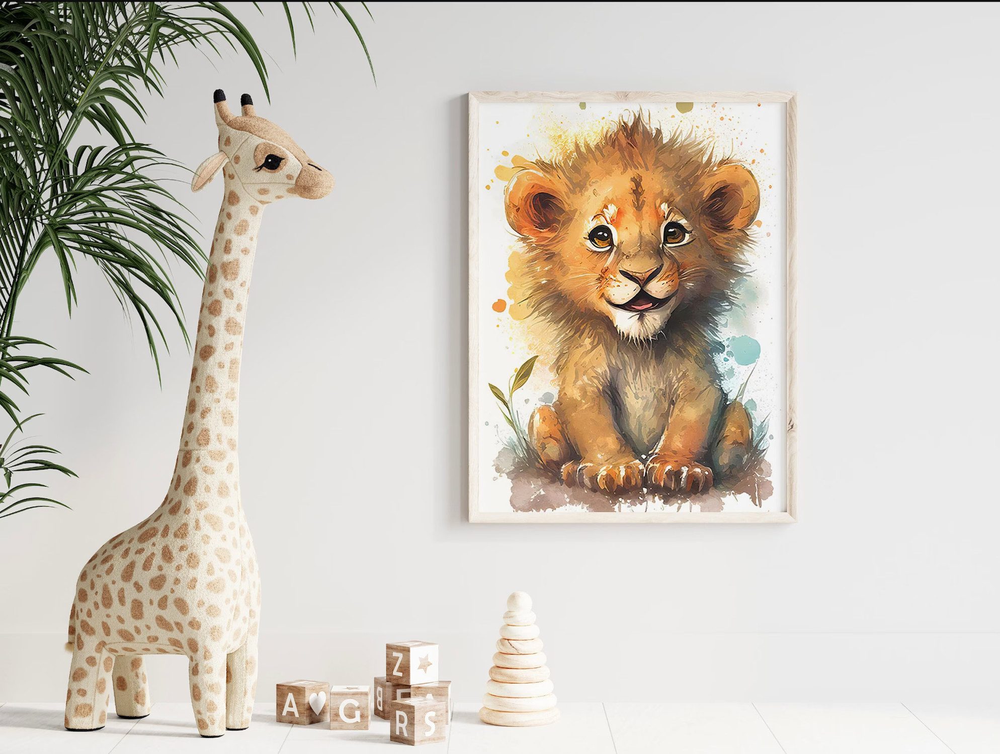 JUSTGOODMOOD Poster Safari Tiere Löwe Elefant Giraffe Dschungel Kinderzimmer, Löwe (1 St), verschiedene Größen verfügbar