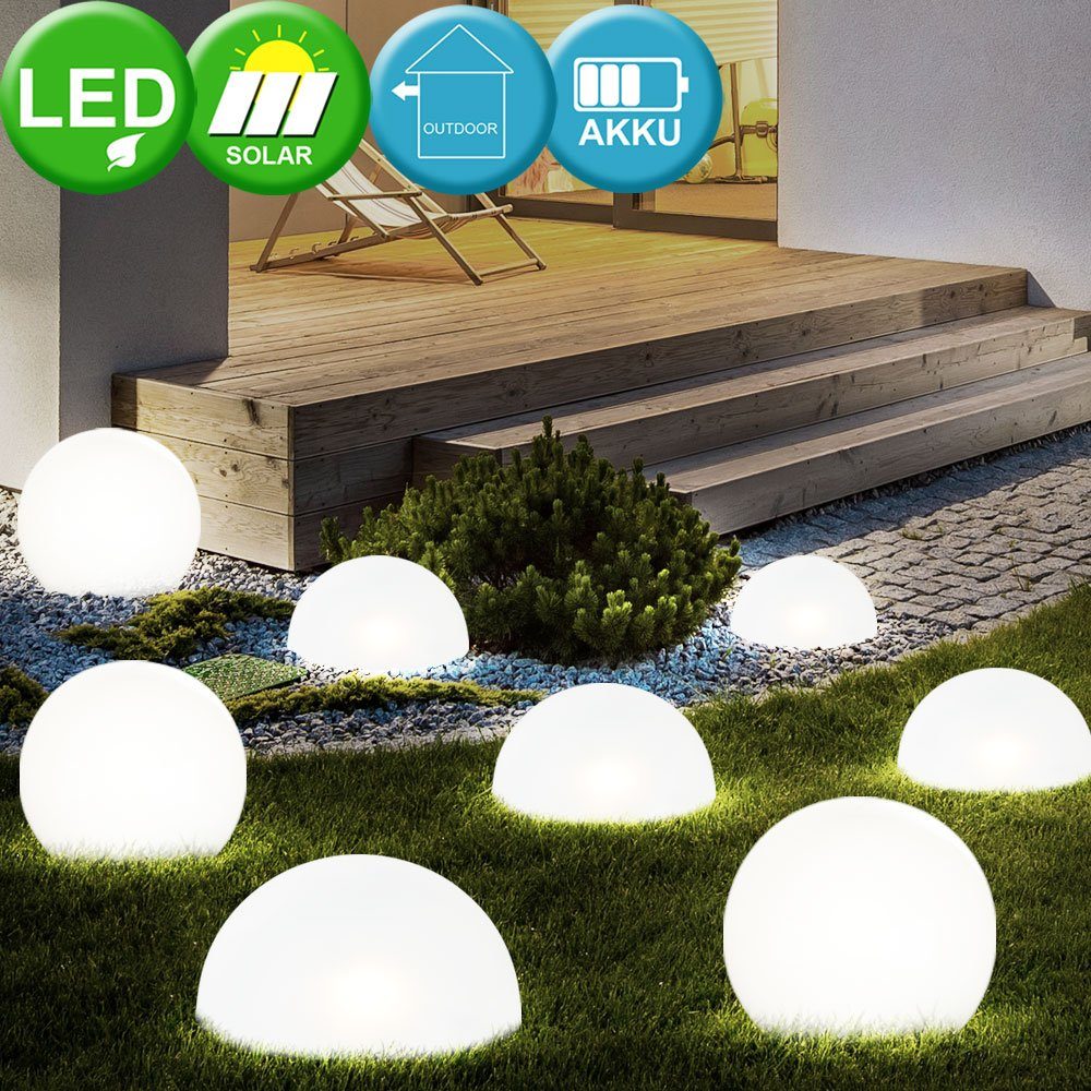 etc-shop verbaut, Warmweiß, LED-Leuchtmittel Weg fest Gartenleuchte, Solar Set 8er Kugel LED LED Garten Leuchten Außen Halb