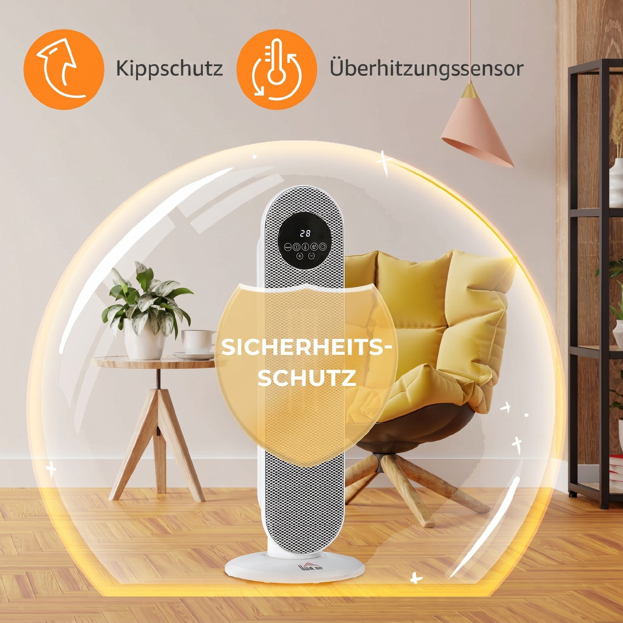 HOMCOM Heizlüfter Turmheizlüfter PTC-Keramikheizung mit Fernbedienung, 2000 W, 45° Oszillation, Fernbedienung, 12h Timer – Bild 5 von 5