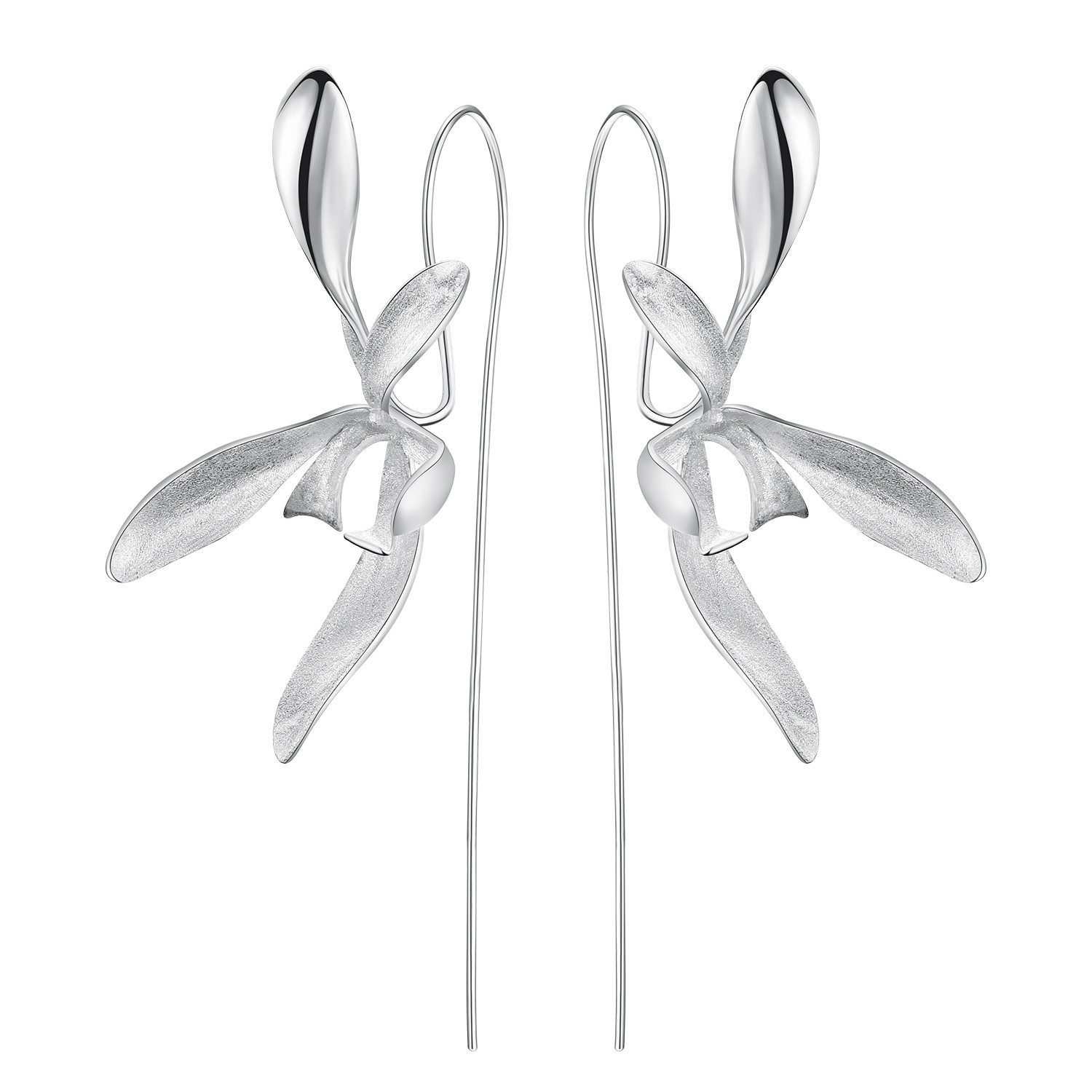 Runde Perlé Paar Ohrhänger handgefertigte Wilde Orchidee, 925 Sterling Silber, 18K Gold