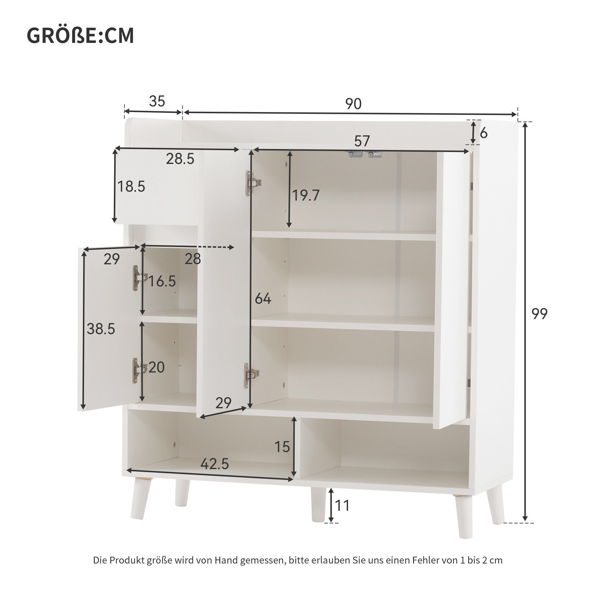 KLAM HOME Schuhschrank Schuhregal Kommode Sideboard mit verstellbaren Einlegeböden 99*35*90cm (für Single-Wohn- und Familiennutzung) mit Massivholzbeinen 1 Schublade Bietet Platz für 12 Paar Schuhe