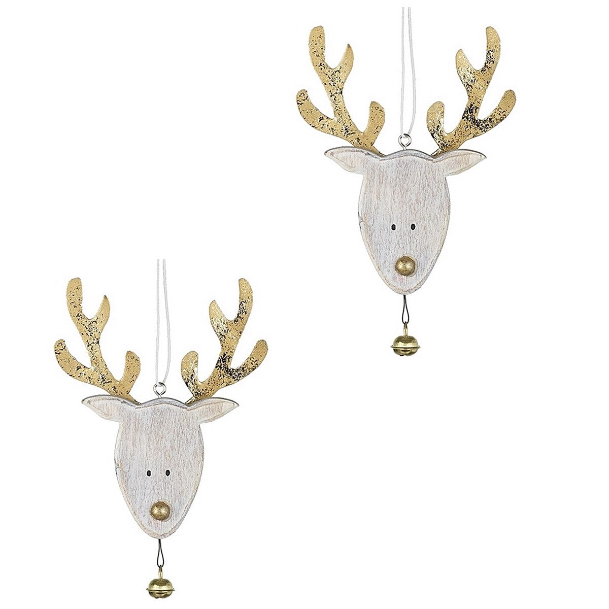 Heaven Sends Dekohänger 2 Rentier-Hänger weiß/gold mit Glöckchen (2 St), mit Glöckchen