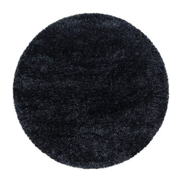 Teppich Unicolor - Einfarbig, Teppium, Rund, Höhe: 50 mm, Teppich Wohnzimmer Einfarbig Schwarz, Langflor Shaggy Flauschig Weich