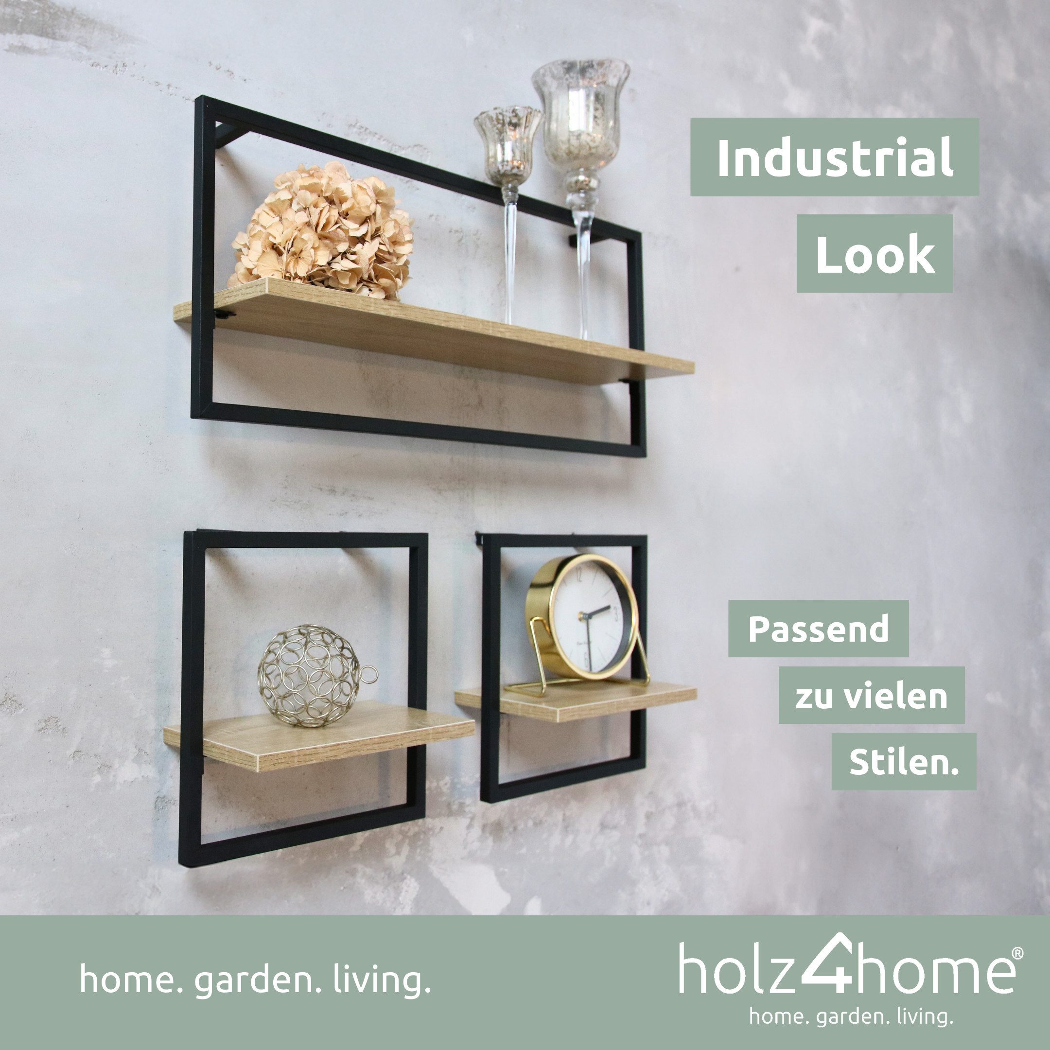 holz4home® Wandregal MDF Sonoma mit Metallrahmen günstig online kaufen