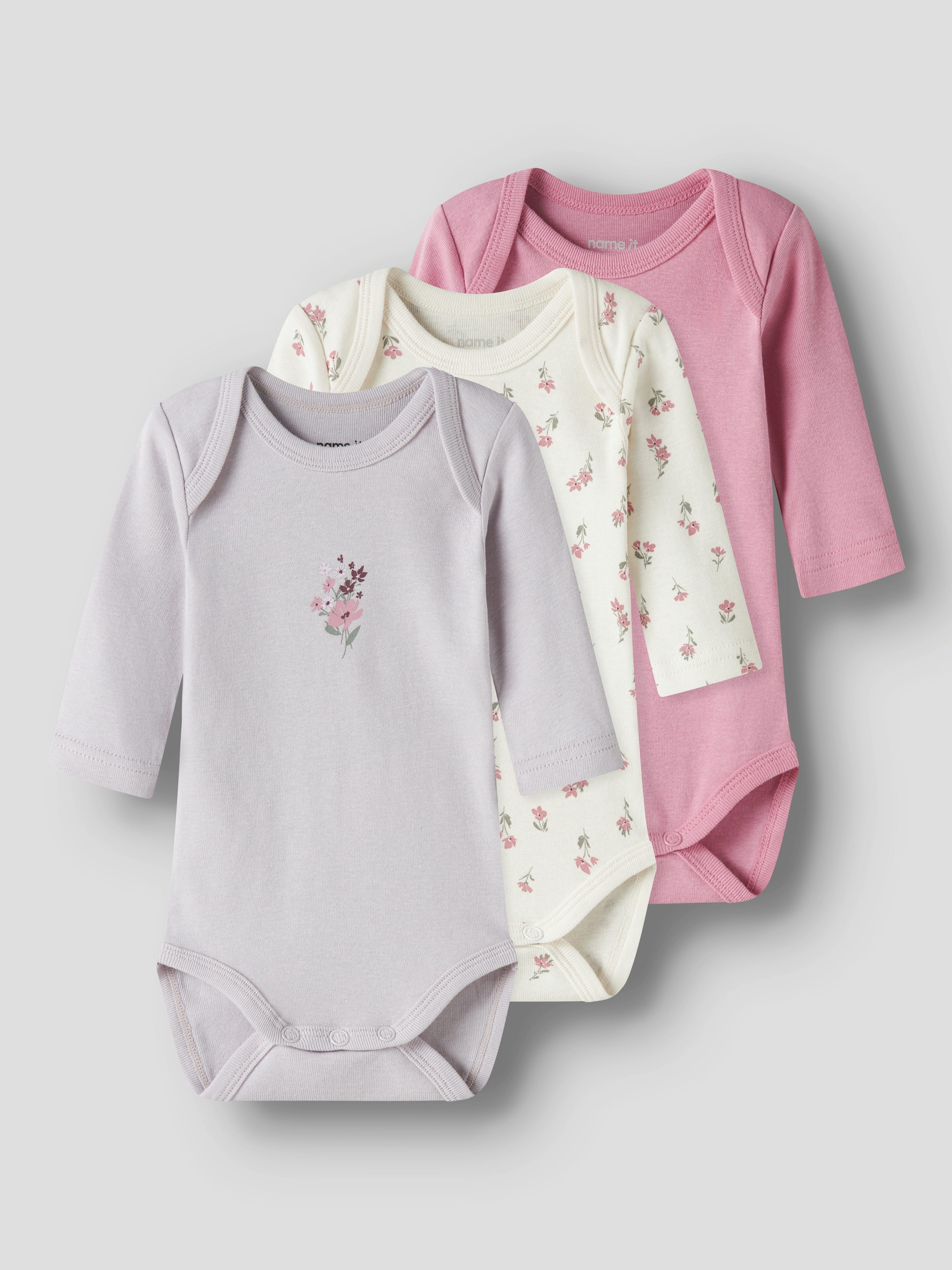 Name It Langarmbody NBFBODY 3P LS FLOWER NOOS (Packung, 3-tlg)