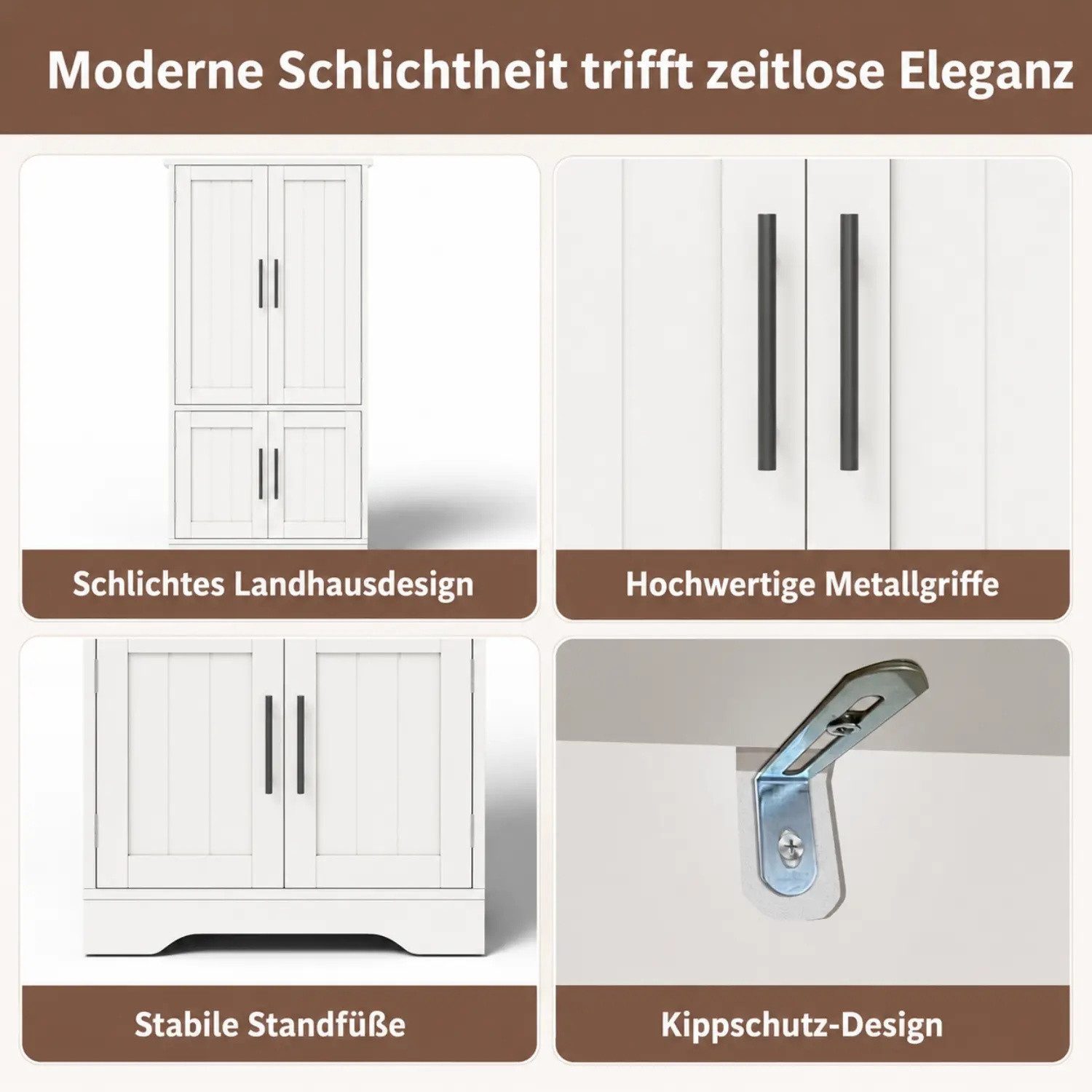 ANYSUN Hochschrank Schmaler Schrank mit 4 Türen,LED-Sensorlicht,Mehrzweckschrank Küche (1-St., Einzelstück) Küchenschrank mit Verstellbare Regalböden,Türablagen,120x60x40cm