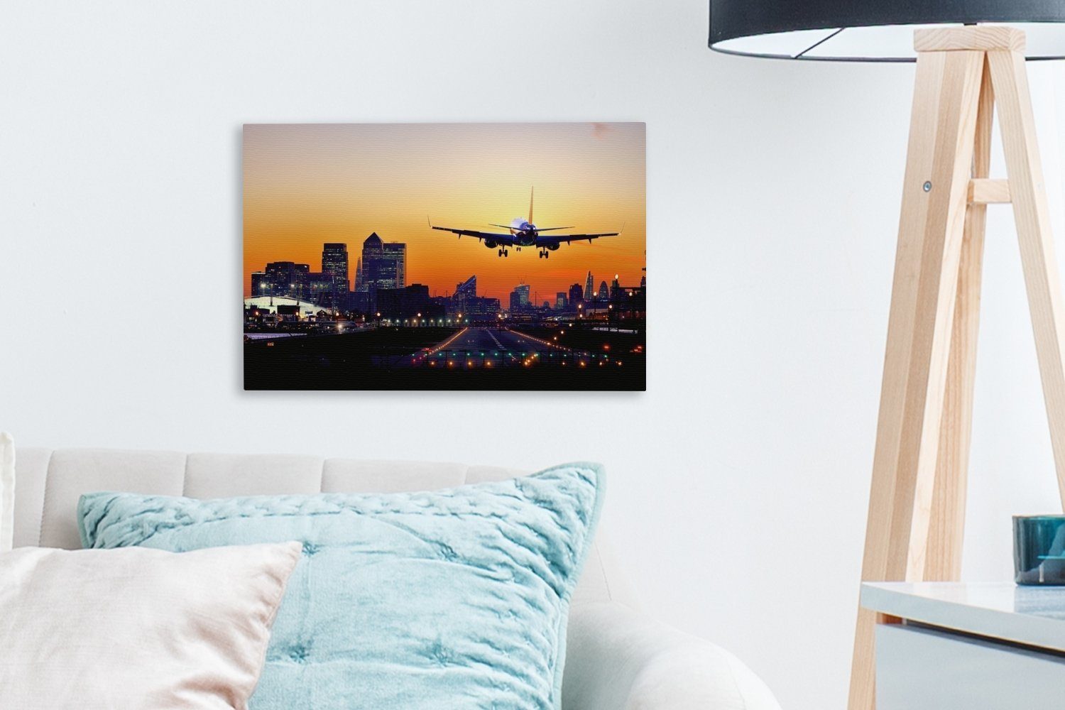 landet St), Leinwandbilder, Flugzeug Aufhängefertig, OneMillionCanvasses® Wanddeko, in Wandbild London, 30x20 cm Leinwandbild (1