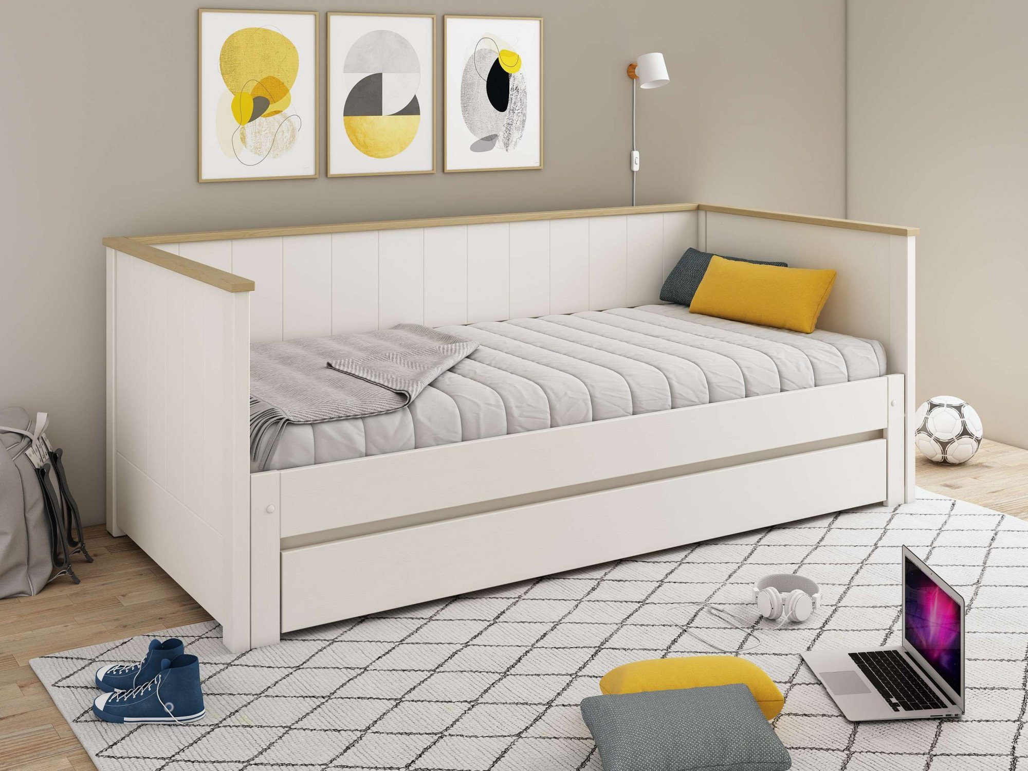 OTTO home Daybett "REIGNY ", Kinderbett, Gästebett, zwei Schlafplätze, Massivholz, Lammellen - Design, Landhausstil, Schublade optional