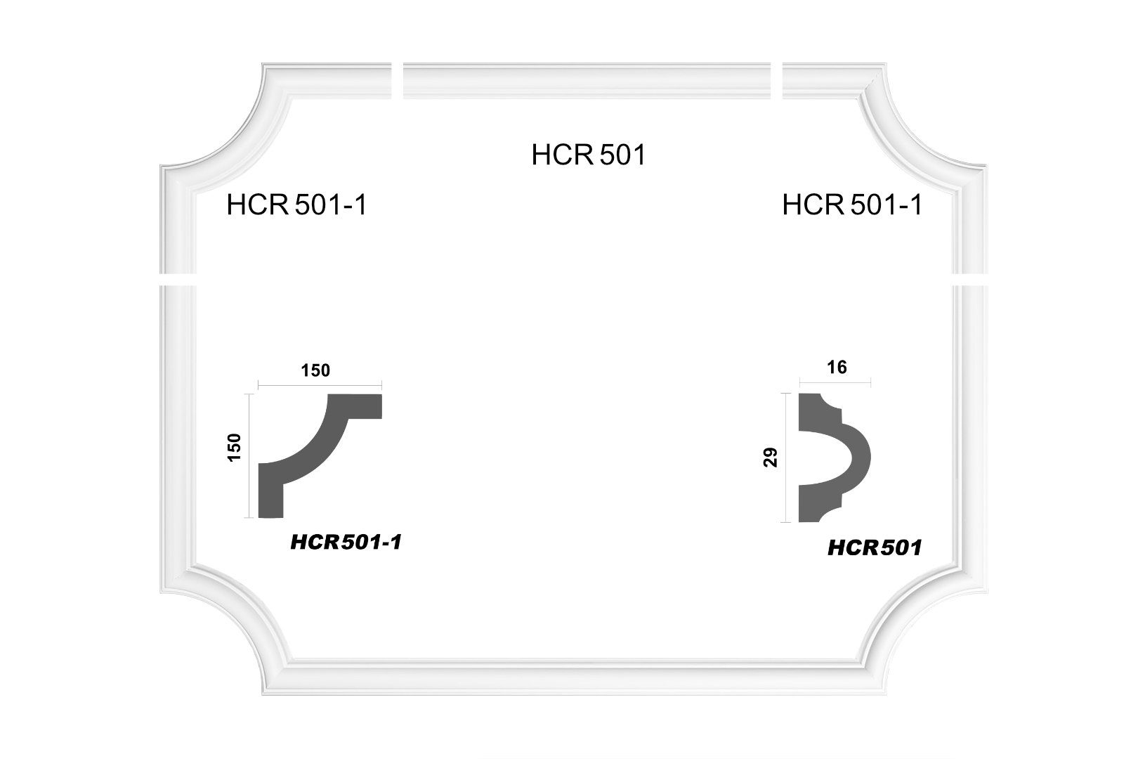 (Segment) Wandleiste extrem - Flachleiste modern HDPS flach Segment, Hexim schneeweiß HCR501-1 150 & 150 Stuckleiste aus Zierleiste HCR501-1, widerstandsfähig, - Stuckleisten x Wohnzimmer mm Styropor