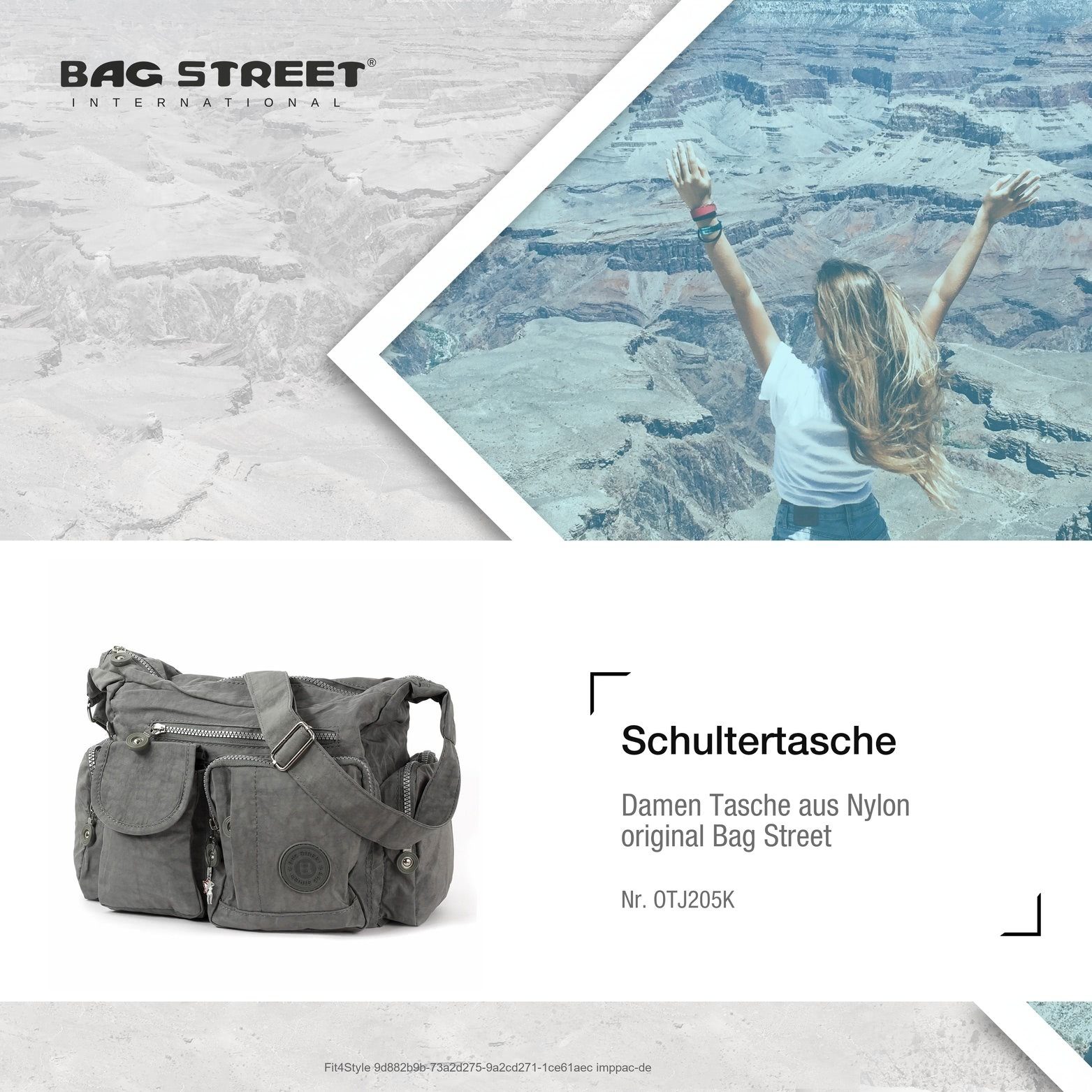 BAG STREET Schultertasche Bag Schultertasche), grau Damenhandtasche Tasche Street Textilnylon (Schultertasche, Tasche Damen, Nylon strapazierfähiges Jugend
