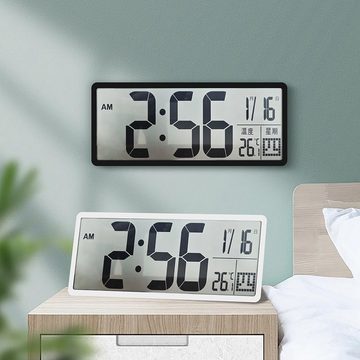 Welikera Wanduhr LCD Wanduhr,Multifunktionale Großbild Uhr mit Temperatur,Kalender
