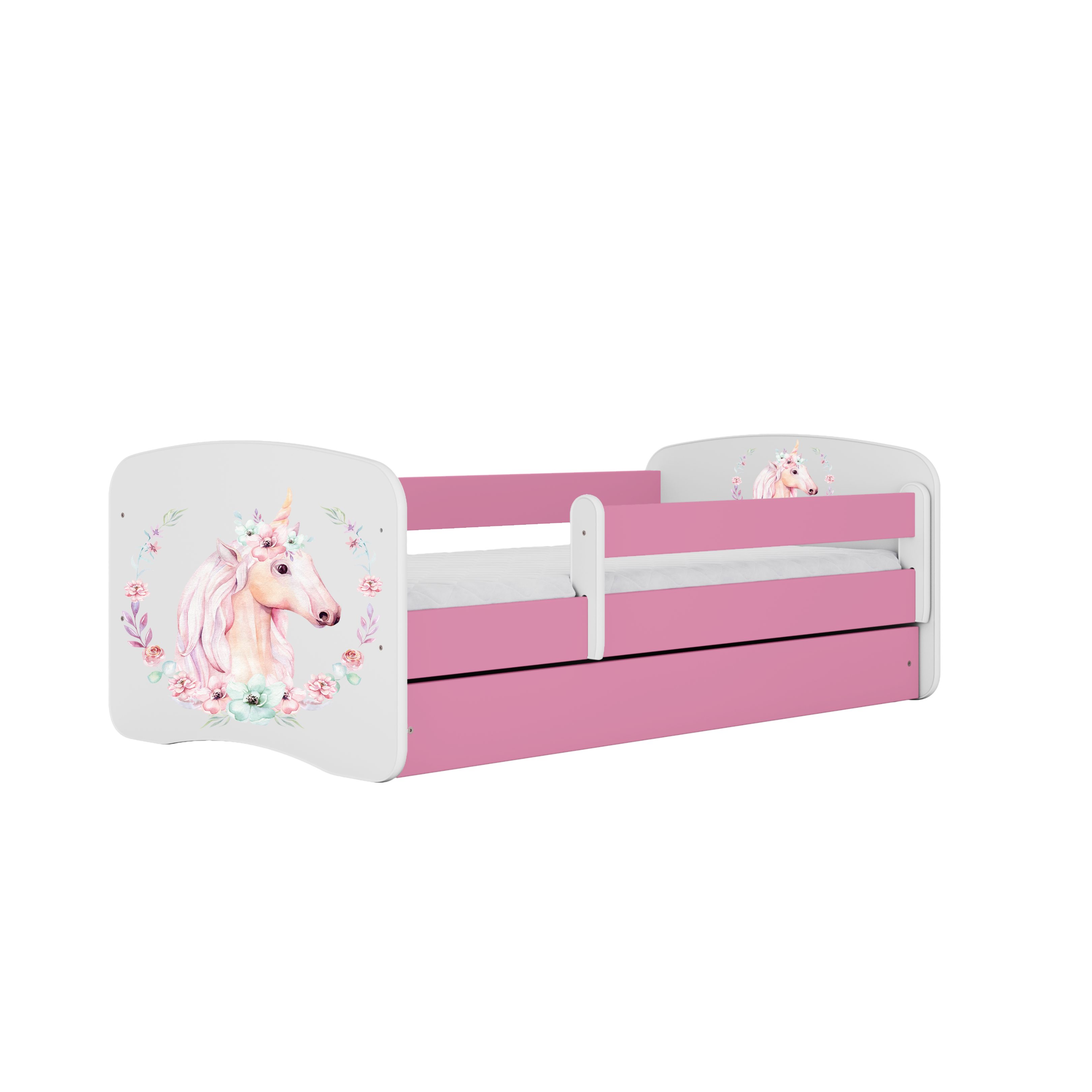 Raumhirsch Furniture Kinderbett 70x140, 80x160, 80x180 cm - Komplettset mit Schublade (Bett für Mädchen, Einzelbett Kinder 2–12, mit Rausfallschutz & Lattenrost), verschiedene Farben & Designs