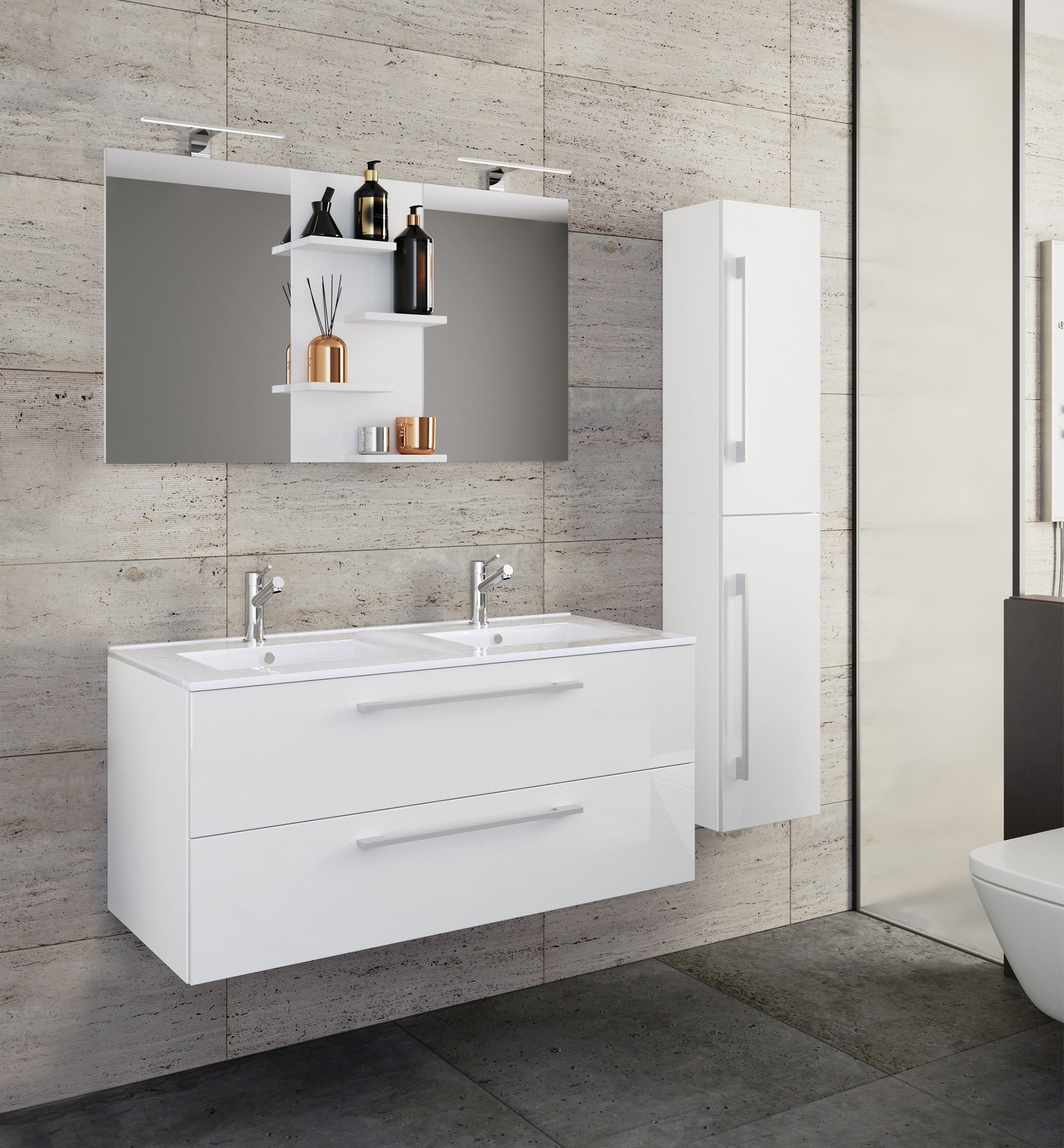 VCM Waschtisch 4-tlg. Doppel Waschplatz Zwei Waschtisch Budasi SP