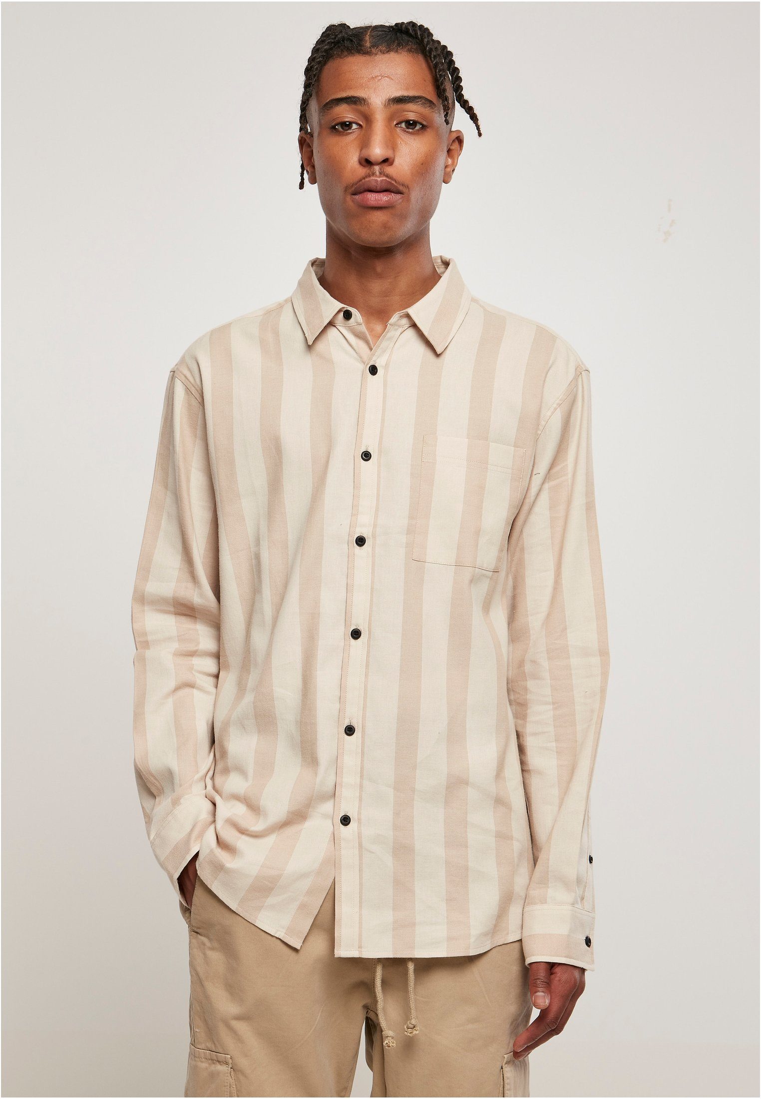 URBAN CLASSICS Langarmhemd Herren Striped Shirt (1-tlg), Stylisches Shirt  aus angenehmer Baumwollmischung